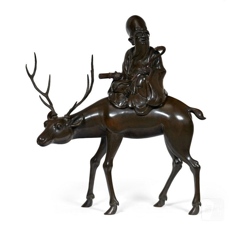 IMPORTANTE SCULPTURE DE JURO (SHOULAO) EN BRONZE  JAPON, ÉPOQUE EDO, XVIIIE-XIXE SIÈCLE